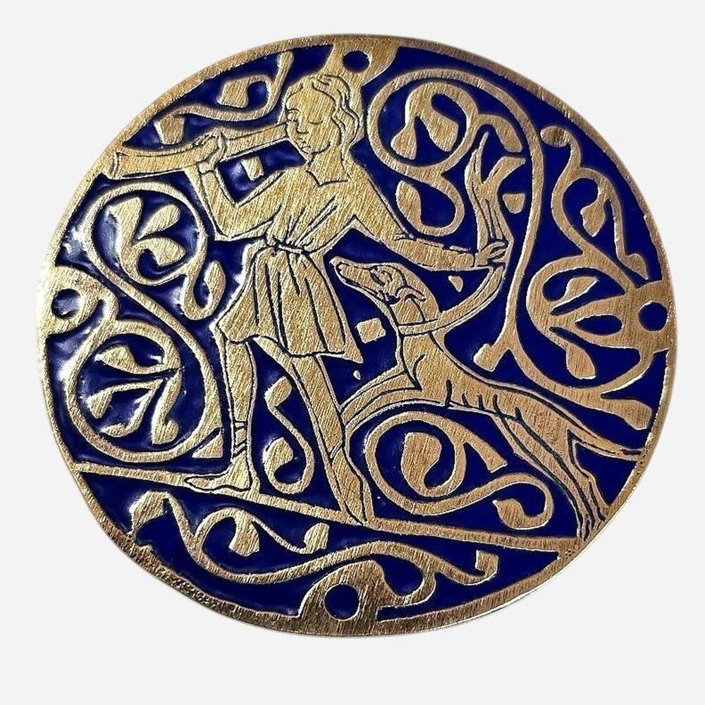 Vintage 1977 MMA Sterling Silver Cobalt Enamel Hunter & Hound Pendant Brooch